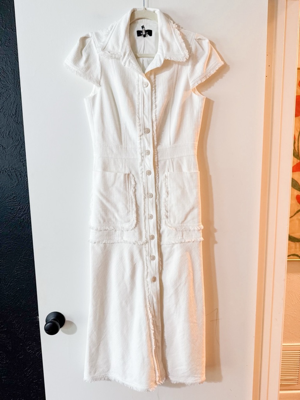 ME+EM Cotton-Blend Fringed Midi Dress White Size US 4 - Picture 6 of 14